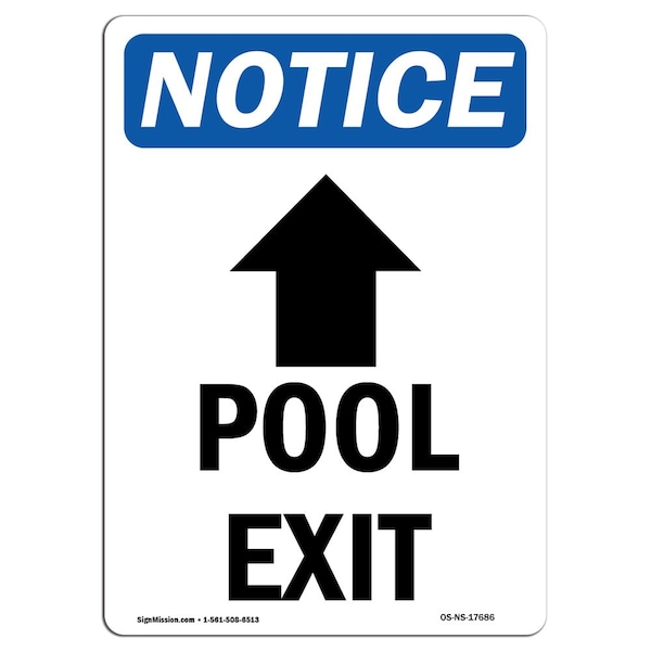Safety Sign, OSHA Notice, 5" Height, Pool Exit (Up Arrow) Sign With Symbol, Portrait, 10PK